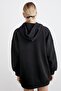 Women's Black Hooded Kangaroo Pocket Sweatshirt - 4
