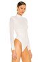 Women's White Half Turtleneck Side Gathered Jersey Bodysuit - 3