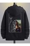 Oversize Unisex Mona Lisa Printed E Hooded Zippered Sweatshirt