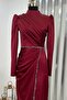 Satin Sare Evening Dress - Burgundy - 3
