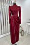 Satin Sare Evening Dress - Burgundy