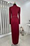 Satin Sare Evening Dress - Burgundy - 2