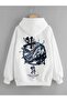 Men's White Hooded Sweatshirt Snake Printed Winter Unisex Model,