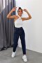 Marta Dark Blue Lycra Mom Fit Zippered Jean Trousers - 4