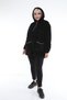 Large Size Lycra Soft Pocket Hooded Ribbed Zipper Winter Trend Black Plush Fleece Cardigan - 5