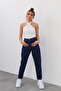 Marta Dark Blue Lycra Mom Fit Zippered Jean Trousers - 3