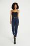 Madalin Dark Blue Lycra Mom Fit Zippered Jean Trousers