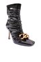 Women's Blunt Toe Gathered Metal Buckle Thin Heeled Boots Black Wrinkled Patent Leather 23131972859 - 2