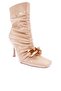 Women's Blunt Toe Gathered Metal Buckle Thin Heeled Boots Nude Wrinkled Patent Leather - 2