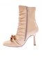 Women's Blunt Toe Gathered Metal Buckle Thin Heeled Boots Nude Wrinkled Patent Leather - 3