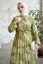 Polina Leaf Pattern Chiffon Hijab Dress - Oil Green - 3