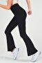 Women's Black Spanish Leg Ribbed High Waist Leggings - 3