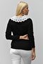Women's Black Baby Collar Long Sleeve Embroidery Regular Standard Viscose Knitted Blouse - 8