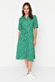 Green Floral Pattern Belted Midi Woven Viscose Shirt Dress TWOSS20EL1559 - 2