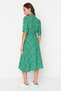 Green Floral Pattern Belted Midi Woven Viscose Shirt Dress TWOSS20EL1559 - 4
