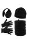 Men's Black Winter Fleece Gloves - Fleece Beanie - Fleece String Neck Collar - Neck Type Earmuff Set of 4