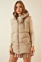 Women's Beige Pocket Hooded Sleeveless Puffer Vest