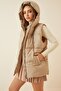 Women's Beige Pocket Hooded Sleeveless Puffer Vest - 2