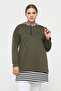 Plus Size 100% Cotton Spring Comfort Model with Side Slits and Line Detail Hooded Sweatshirt - 7