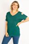 Women's Large Size Green Shoulder Low-cut Viscose Blouse 65n31706 - 2