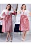 Women's Dried Rose Velvet Maternity Nightgown Dressing Gown Set - 2