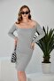 Women's Boat Neck Long Sleeve Ribbed Dress - 2