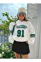 California 91 White Sleeve Printed Hooded Oversize Sweatshirt