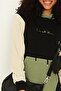 Women's Black Color Blocked Hooded Sweat Dress - 3