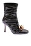 Women's Blunt Toe Gathered Metal Buckle Thin Heeled Boots Black Wrinkled Patent Leather 23131972859