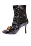 Women's Blunt Toe Gathered Metal Buckle Thin Heeled Boots Black Wrinkled Patent Leather 23131972859 - 3