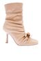 Women's Blunt Toe Gathered Metal Buckle Thin Heeled Boots Nude Wrinkled Patent Leather