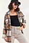 Women's Camel Gusseted Pocket Plaid Shirt 4594 - 4
