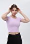 Women's Lilac Round Neck Ribbed Short Sleeve Crop Tshirt - 4