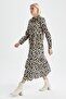 Shirt Collar Printed Poplin Maxi Long Sleeve Dress - 2