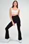 Women's Black Spanish Leg Ribbed High Waist Leggings