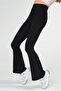 Women's Black Spanish Leg Ribbed High Waist Leggings - 2