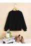 Kids Blue Butterfly Butterfly Printed Black Girls Sweatshirt - 2