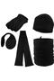 Unisex Black Winter Fleece Fingerless Gloves - Polar Beanie - Polar Neck Collar - Headphones - Scarf Set of 5
