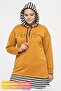 Plus Size 100% Cotton Spring Comfort Model with Side Slits and Line Detail Hooded Sweatshirt