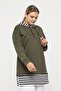 Plus Size 100% Cotton Spring Comfort Model with Side Slits and Line Detail Hooded Sweatshirt - 4
