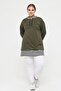 Plus Size 100% Cotton Spring Comfort Model with Side Slits and Line Detail Hooded Sweatshirt - 8