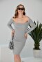 Women's Boat Neck Long Sleeve Ribbed Dress - 3