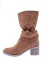 Blunt Toe Ankle Gathered Heeled Boots Tan Suede 262329121101772322 - 5