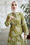 Polina Leaf Pattern Chiffon Hijab Dress - Oil Green - 2