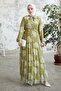 Polina Leaf Pattern Chiffon Hijab Dress - Oil Green - 5