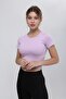 Women's Lilac Round Neck Ribbed Short Sleeve Crop Tshirt - 3