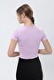 Women's Lilac Round Neck Ribbed Short Sleeve Crop Tshirt - 5