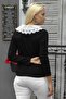 Women's Black Baby Collar Long Sleeve Embroidery Regular Standard Viscose Knitted Blouse - 2