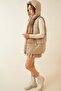 Women's Beige Pocket Hooded Sleeveless Puffer Vest - 4