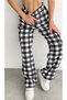 Unisex Black and White Plaid Trousers with Elastic Waist Cargo Pocket Detail - 3